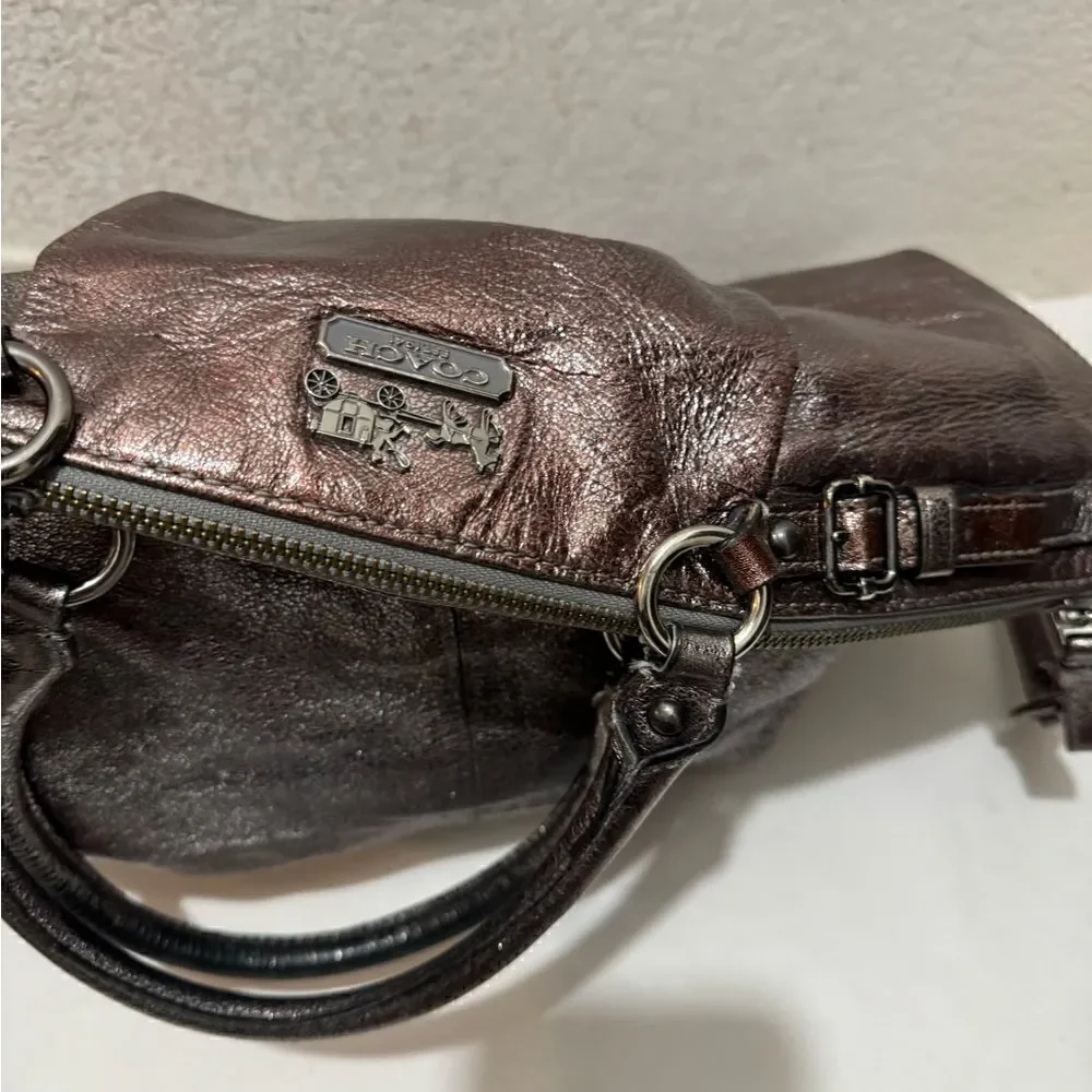 Coach 18815 Madison Pewter Metallic Leather  Hobo Bag  zipper closure - Picture 6 of 12